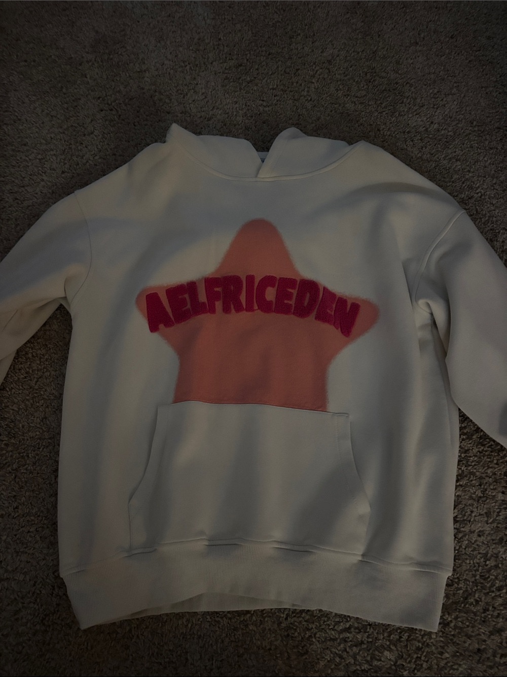 Aelfric Eden White Hoodie with Pink Star and Magenta Logo